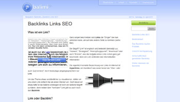 Bild der Informationsseite über Backlinks der Website balimi